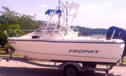Actual Location: Baltimore, MD
Second Owner Trophy 1802 Walk AroundAll-around GREAT entry-level fish boat.She's super clean, has upgraded gauges, aluminum fishing tower with 10 total Rod holders and anchor light. She's got new stereo, and a great Lowrance