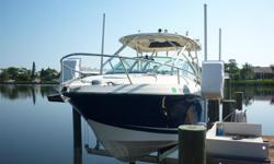 Clean lift kept boat, with cuddy cabin and a porta-pottie. Hard Top, with rocket launchers, and a quiet and efficient four stroke engine with low hours.
Take a look at ALL ***67 PICTURES*** of this vessel on our main website at POPYACHTS DOT COM. At POP