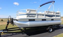 2007 Fisher Liberty 180 DLX - Low hours @ 71.
18'6" White and blue with beige carpet. All new upholstery from front to back ($1800). Comes with fish finder, cover, table, built in cooler and rear ladder. Mercury 60hp 4 stroke EFI fully serviced by our