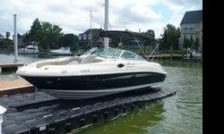 WELL Maintained- 350 MERC Cruiser 26 foot, 85 hours of use&hellip;practically brand new. Typical Sundeck accessories and including AM/FM CD player Clarion/Sirius Sound System (4 speakers), Bathroom for the Ladies/Kids, Snap in/out Carpet, Captain Chairs