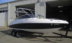 Enjoy family time on the Lake in this 23-foot jetboat by Yamaha! Complete with convertible seating, extended swim platform, and sports tower, everyone in the family can enjoy!
One Owner
Freshwater Only&nbsp;
Regularly Maintained&nbsp;
Full Canvas&nbsp;
