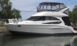 Extra clean Sedan Bridge with only 75 hours on the twin 6.2 liter Mercury's and 180 on the Kohler generator. A lot of room for only a 35 foot cruiser. Two staterooms for accomodations and a full bath with separate shower. 360 viewing in the salon makes