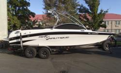 This nicely loaded Air Nautique 226 is a rare find. This Air Nautique 226 has duel captain chairs. There are only a few out there that Nautique made. It also has a tower, bimini, 2 sets of speakers, swivel racks, ballast, docking lights, heater, bow