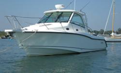 Triple 300 Mercury Verados with extended warranty through July 2014, bow thruster, generator! This 345 was sold by Russo and serviced since new. Only 100 hours. Features include Raymarine 55DSC VHF radio, Raymarine E120 color GPS with 4KW dome radar &
