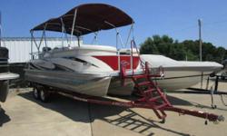 Our Trade! Excellent Condition! Yamaha 225 HP Four Stroke Engine, Sea Star Hydraulic Steering, Tri-toon w/ Performance Lifting Strakes, Stainless Steel Prop, Double Bimini Tops, Dual Batteries w/ Isolator Switch, Changing Room, Docking Lights, Transom