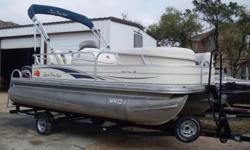 2009 Sun Tracker Party Barge 18, Mercury 50HP Two Stroke, Bimini Top, S1nk, AM/FM CD Player, and Single Axle Trailer.
Beam: 8 ft. 1 in.