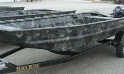 NEW BOAT
Includes break-up camo, tread plate floor, pod seating, navigation lights, and an extra seat base in the floor. Boat is shown with Evinrude 25hp E-Tec engine and heavy duty trailer. Special price on package is $8995.00 plus tax. Boat only price
