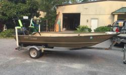2011 G3 1548 FL Jon Boat
2012 Yamaha F25SEHA (231 Hours)
Trailer As Shown Included In Sale
Location: Bluffton, SC
This clean Gator Tough Jon Boat with Poling Platform and matching rod holders hails with only 231 hours. This boat comes with trailer, blue