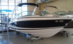 New in-stock model equipped with a 270 hp Volvo 5.0 GXI DP and optional custom 2 tone gel coat, arena seating, air compressor, canvas cockpit cover & bow cover, cockpit cover, docking lights, transom shower and power arch/wakeboard tower.
Specifications