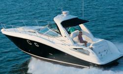 The 350 Sundancer proves that Sea Ray is always pushing into new and rewarding territory. Four oversized hull windows contribute to enhanced interior visibility and ambient light. There is a clever aft-facing transom seat, optional cockpit barbecue and
