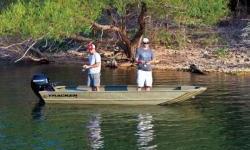 The TRACKER GRIZZLY 1648 AWL Jon boat can be paired with up to a 50 horsepower tiller outboard and holds up to four people to give you plenty of power and room to take your buddies and their gear on that next fishing or hunting trip. Plus, with an