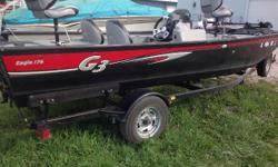 NEW ARRIVAL! 2013 G 3 EAGLE 176 25HP YAMAHA TRAILER WITH SPARE TIRE, TIE DOWNS & LOAD GUIDES MOORING COVER 4 SEATS 3 ACROSS FRONT SEAT BASES VINYL FLOOR MINN KOTA EDGE TROLLING MOTOR BATTERIES DEPTH FINDER READY FOR THE WATER! The Eagle Series by G3 sets