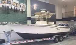 Amenity rich center console recently traded in! This boat is a Certified Trade and comes with a 30 day or 30 engine hour warranty!&nbsp;
Garmin Electronics
2 Owners Since New&nbsp;
Deluxe Leaning Post
T-Top w/ Rod Holders&nbsp;
Windlass&nbsp;
Trailer