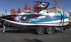 This 2013 Super Air Nautique G23 is loaded with almost every option that was available in 2013 and then some. Some of the cool features are two sets of tower speakers, bimini, cinch cover, swivel combo racks, bow filler cushion, heater, wet sound EQ with