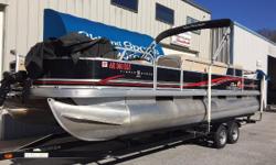Sold! 24' fishing pontoon boat with 115 Hp Mercury engine! Low hours and super clean! Has bow & stern fishing seats, rod storage, fish finder and brand new trolling motor that has never been used. Nice cover, bimini, and snap out carpet. trailer included