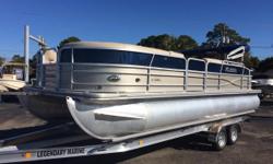 2013 Xcursion 23' pontoon boat with a Yamaha F115LA four stroke outboard. It has a ski tow bar, changing curtain, dual battery switch, full cover, bimini top, vinyl floor and stainless steel boarding ladder.
This pontoon boat is in good shape just