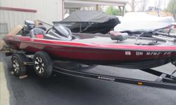 Here is a 2014 Stratos 176 VLO bass boat. This unit is 17 feet 6 inches long and has an 84 inch beam. This boat comes with upgrades of a custom Stratos boat cover, Lowrance Elite 5 Chirp flush mounted at the console and a Lowrance Elite 3 mounted at the