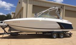 2015 Cobalt 242WSS with 6.0 GXiDP 380 hp Volvo Duoprop. This fresh water only boat is fast and powerful and has all the comforts of a brand new model. Folding ski tower with board racks, Premium Sound with tower lights, and speakers, mooring cover,
