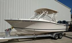 The 25' Dual Console is a comfort filled family cruiser! Plenty of conveniently located storage for sportfishing gear, water toys, picnic and camping equipment - anything and everything the fishing family enjoys! A&nbsp;spacious&nbsp;enclosed&nbsp;head