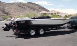 23' Warlock 454cid 550hp Dart big M Iron block, 91/2 to 1 compression, holly 830 carb, MSD ign system w/rev limiter & distrib, Crane hyd roller Cam w/roller lifters & gold roller rockers, Manley s/s intake valves & Inconel exhaust valves, engine built by