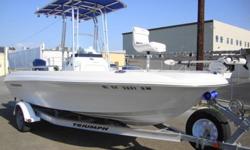 WOW ! LIKE NEW !2008 Triumph 190 Center ConsoleThe 190 Bay is perfectly equipped for lake, or salt water fishing. With an 11" draft and a stepped transom, it's one of the first bay boats capable of traversing extremely shallow water. The 190 Bay also