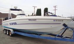 WOW! 2003 Engines1996 Scarab 302 Offshore fishing boat.center console design with a small cabin forward ,enough room to sleep two adults Powered by a pair of 2003 Mercury 200HP Optimax DFI (FRESH WATER APPROVED) outboards w/ Smart craft gauges. ?Extended