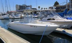 2003 Boston Whaler 240 Outrage for sale in San Diego. Powered by a Mercury/Yamaha F225 4stroke engine with 1,037 hours. Recent electronics include Simrad NSS touchscreen display with GPS/Radar/Fishfinder, Standard Horizon VHF radio, and marine stereo.