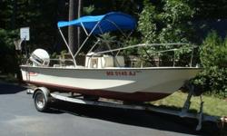 1988 Boston Whaler Montauk 17? 90 hp Johnson 2cycle outboard (oil inject optional).Galvanized EZ Loader bunk Trailer, new LED lights.WM J Mills bimini cover (blue).WM J Mills mooring cover (blue).Humminbird depth / fish finder.Compass.New battery in 2011