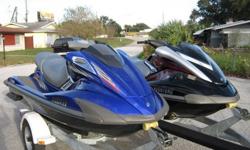 TWO nearly BRAND-NEW Yamaha Wave Runners with a near new trailer. The 2008 Supercharged FXSHO has only 8 hours on her and the 2007 FXHO has only 9 hours . Both are understandably in great condition given the hours and that they were stored inside. No