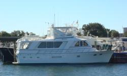 Challenger is a 1988 53' DeFever with 3 staterooms and 3 heads, stand-up engine room, stabilizers, bow & stern thrusters, watermaker, internal stairs to the flybridge from the pilothouse, full beam master stateroom aft and a Yacht Controller remote