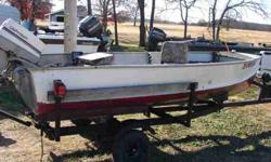 14ft v bottom with 1980 25hp johnson and trailer for sale. boat is very well made and does not leak. has working lamps and bilge pump.. fish finder, motor has new propeller and starter solenoid, runs and shifts an idles perfect and has great compression.