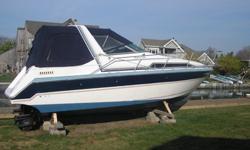1989 27' Thompson Express Cruiser. 10 foot beam, twin 165hp IO's. Camper top, full galley with shower and head. Has only 320 hours. (516) 798-7481