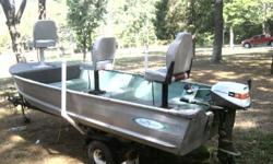 14 ft. Sea Nymph V-Bottom with a flat deck built in the bottom. It has a 6 hp Johnson motor that runs good, new carpet and fuel tank, 3 removable seats, life jackets, good tires on trailer, and lights are wired up. Ready to fish.