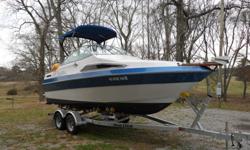 This is a Very Very good 22ft boat. It sleeps 4 people. Has flatscreen t.v. mounted on wall. Has sink, stove, bathroom. Storage under beds and in cabinetry. Fresh water tank. Depth finder, c.d player with excellent speakers, can also hook up an ipod to