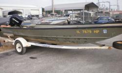 1993 Gen 3 boat on a 1996 Rouchneck trailer with a 2007 40 hp Evinrude E-Tec. The motor is electric start. The boat has a floor with liner, external pods, custom storage boxes, and leaks a little. The trailer has a spare tire. The boat has a 60 inch