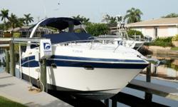 This 2010 Four Winns V288 has plenty of room for friends and family. It is an express boat with solid construction. She has a wide 9ft 8in beam and 6ft 3in head room in the cabin. Sleeps six with the cockpit sleeping area, V-Berth lounge and double berth