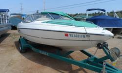 Nice little runabout with sport seating,powered by a mercruiser 135hp motor.Bow and cockpit cover included. Plus a new battery.
Hin: PNYUS982G798
Beam: 7 ft. 8 in.
Fuel tank capacity: 23
Hull color: White/Green
Stock number: Moberg
Boat cover; Stereo;